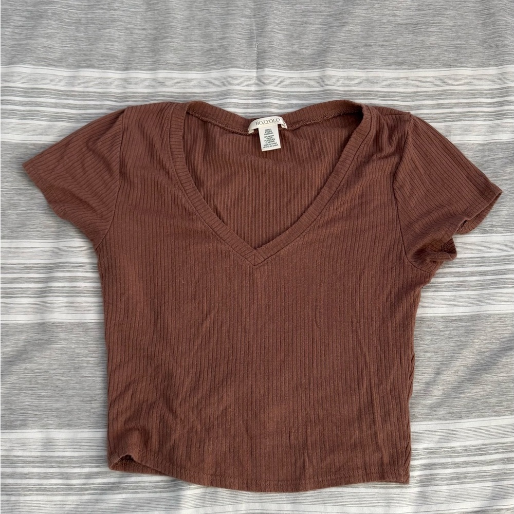 Bozzolo Brown Crop Fitted Short Sleeve T-Shirt